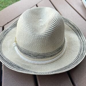 Scala Fish Hook Paper Sun Hat Tan Blue
